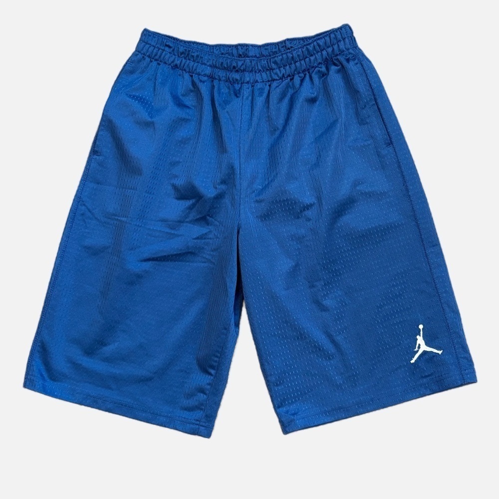 Jordan Shorts Blue Nike Air Basketball Shiny Mesh Embroidered Logo Boys Large